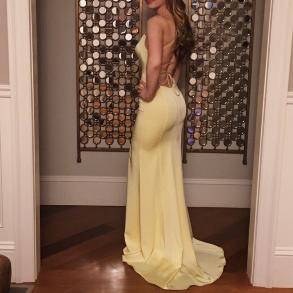 Yellow satin prom dress